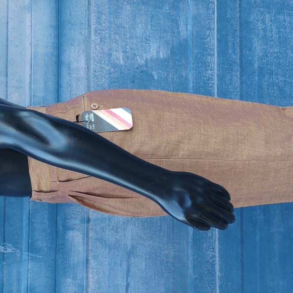 Pierre Garcia Men's Luxury Linen Mustard Color Pleated Trousers - Picture 17 of 17